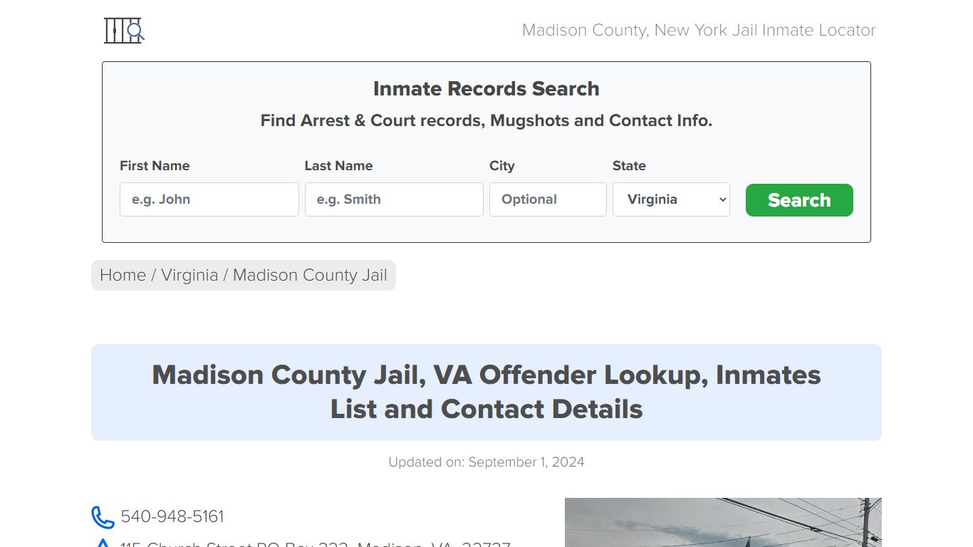 Madison County Jail, VA Offender Locator, Inmate Roster